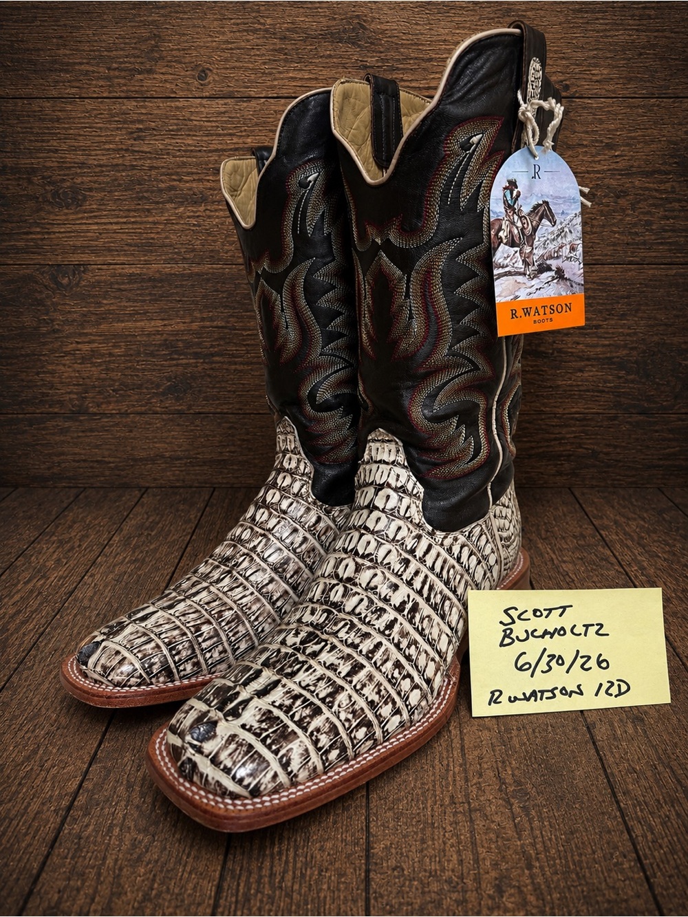 12D R. Watson Men's Cream Chocolate Caiman Western Boots